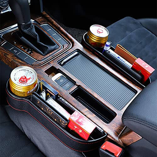 Car Seat Gap Filler Organizer Between Front seat car Organizer and Storage Box, Auto Premium PU Leather Console with Cup Holder, Car Pocket for Interior Essentials (for Passenger Side) - 3