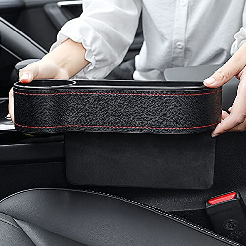 Car Seat Gap Filler Organizer Between Front seat car Organizer and Storage Box, Auto Premium PU Leather Console with Cup Holder, Car Pocket for Interior Essentials (for Passenger Side) - 6