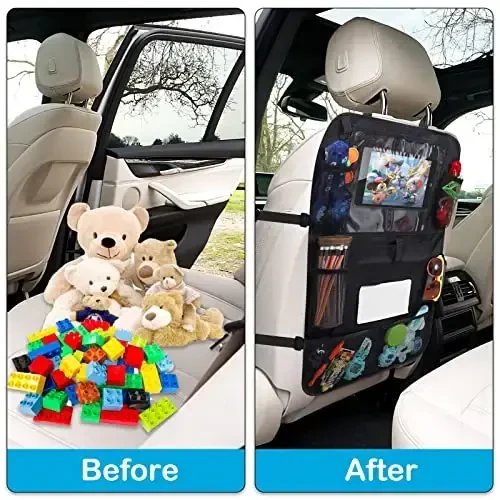 Car Storage Organizer 2 PCS,Car Backseat Organizer for Kids with 10.5 inch Tablet Holder kick mats back seat protector Cover with 9 Storage Pockets for Snacks Drinks Toys,Car Road Trip Accessories - 4