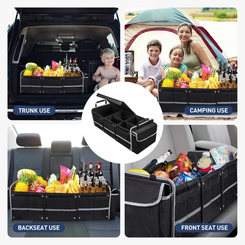 Car Storage Organizer, Collapsible Multi Compartment SUV Trunk Organizer with Leakproof Insulated Bag, Adjustable Securing Straps, Foldable Cover, Trunk Storage Box for Car, SUV, Truck, or Van - 1