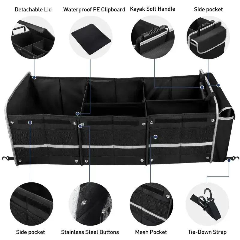Car Storage Organizer, Collapsible Multi Compartment SUV Trunk Organizer with Leakproof Insulated Bag, Adjustable Securing Straps, Foldable Cover, Trunk Storage Box for Car, SUV, Truck, or Van - 3