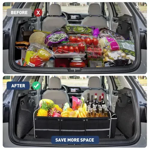 Car Storage Organizer, Collapsible Multi Compartment SUV Trunk Organizer with Leakproof Insulated Bag, Adjustable Securing Straps, Foldable Cover, Trunk Storage Box for Car, SUV, Truck, or Van - 4