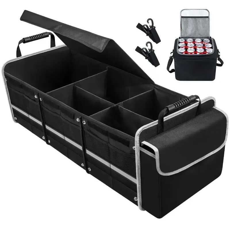 Car Storage Organizer, Collapsible Multi Compartment SUV Trunk Organizer with Leakproof Insulated Bag, Adjustable Securing Straps, Foldable Cover, Trunk Storage Box for Car, SUV, Truck, or Van - 6