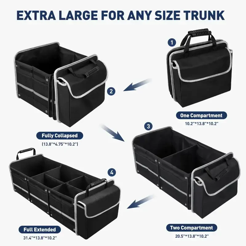 Car Storage Organizer, Collapsible Multi Compartment SUV Trunk Organizer with Leakproof Insulated Bag, Adjustable Securing Straps, Foldable Cover, Trunk Storage Box for Car, SUV, Truck, or Van - 7