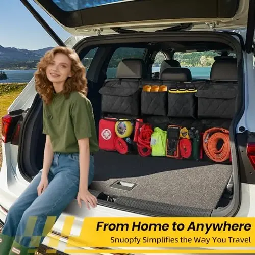 Car Trunk Hanging Organizer 3D Textured Ripple Design, Cotton-Padded Farewell to Collapse, Reinforced Stitching, Extra-Wide Pocket, Backseat Grocery Storage Bag with 8 Pockets for SUV,Truck,Van - 6