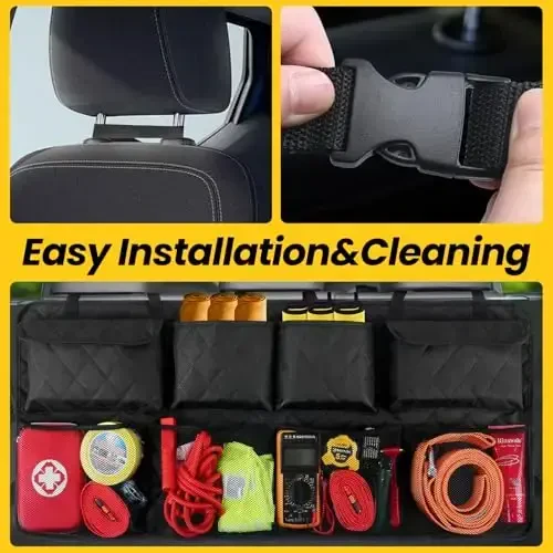 Car Trunk Hanging Organizer 3D Textured Ripple Design, Cotton-Padded Farewell to Collapse, Reinforced Stitching, Extra-Wide Pocket, Backseat Grocery Storage Bag with 8 Pockets for SUV,Truck,Van - 6