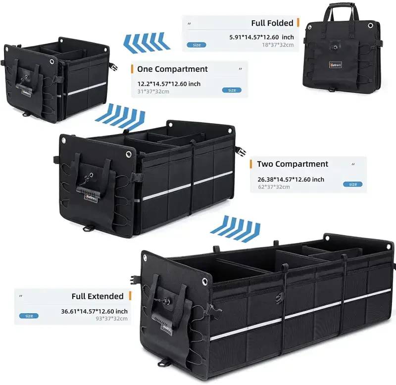 Car Trunk Organizer 110L, Collapsible Large Storage Box with Cooler Bag for Cars, Black - 2