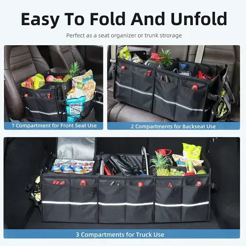 Car Trunk Organizer 110L, Collapsible Large Storage Box with Cooler Bag for Cars, Black - 3