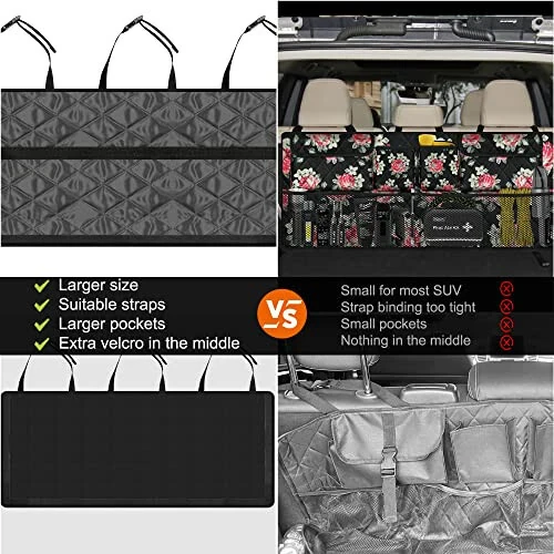 Car Trunk Organizer, Large Capacity Backseat Trunk Organizer (42''*18''), Collapsible Car Storage Bag with 8 Pocket, Car Organizer for SUV/MPV/Truck - Floral - 2
