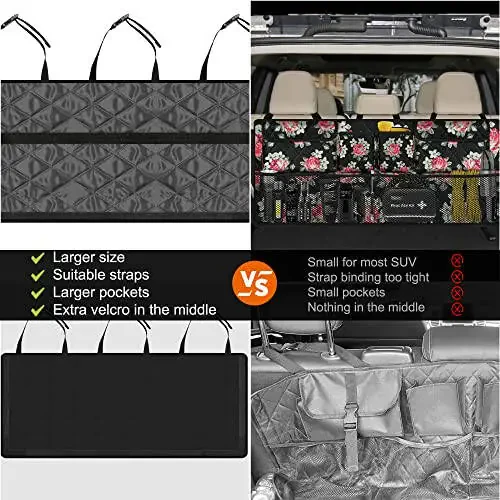 Car Trunk Organizer, Large Capacity Backseat Trunk Organizer (42''*18''), Collapsible Car Storage Bag with 8 Pocket, Car Organizer for SUV/MPV/Truck - Floral - 2