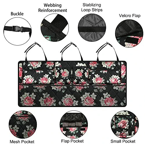 Car Trunk Organizer, Large Capacity Backseat Trunk Organizer (42''*18''), Collapsible Car Storage Bag with 8 Pocket, Car Organizer for SUV/MPV/Truck - Floral - 4