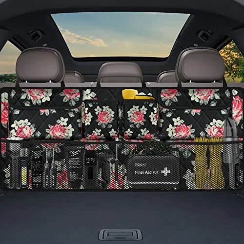 Car Trunk Organizer, Large Capacity Backseat Trunk Organizer (42''*18''), Collapsible Car Storage Bag with 8 Pocket, Car Organizer for SUV/MPV/Truck - Floral - 7