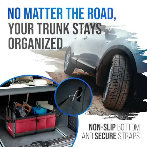 Car Trunk Organizer – Large Collapsible Storage Box with Adjustable Compartments – Heavy-Duty Cargo Organizer for SUV, Truck & Car – Non-Slip Waterproof Trunk Storage Bin for Groceries & Tools - 2
