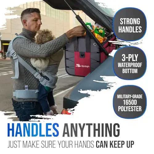 Car Trunk Organizer – Large Collapsible Storage Box with Adjustable Compartments – Heavy-Duty Cargo Organizer for SUV, Truck & Car – Non-Slip Waterproof Trunk Storage Bin for Groceries & Tools - 3