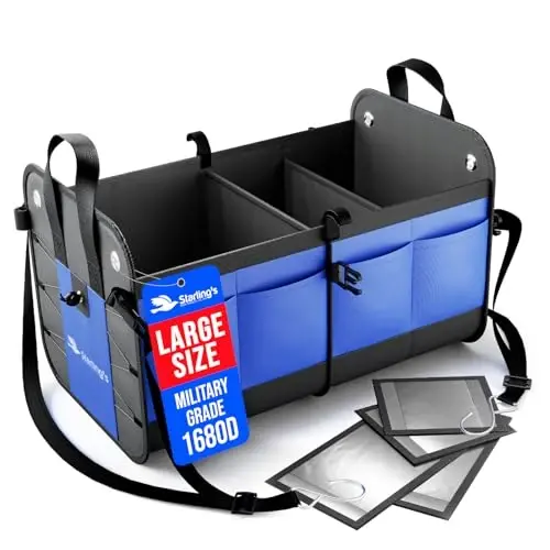 Car Trunk Organizer – Large Collapsible Storage Box with Adjustable Compartments – Heavy-Duty Cargo Organizer for SUV, Truck & Car – Non-Slip Waterproof Trunk Storage Bin for Groceries & Tools 
