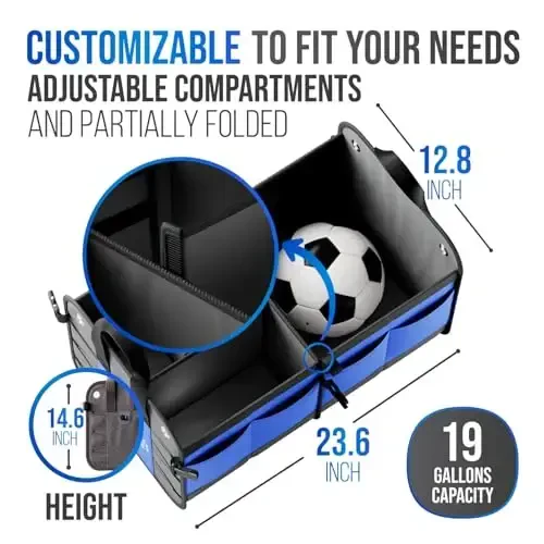 Car Trunk Organizer – Large Collapsible Storage Box with Adjustable Compartments – Heavy-Duty Cargo Organizer for SUV, Truck & Car – Non-Slip Waterproof Trunk Storage Bin for Groceries & Tools - 5