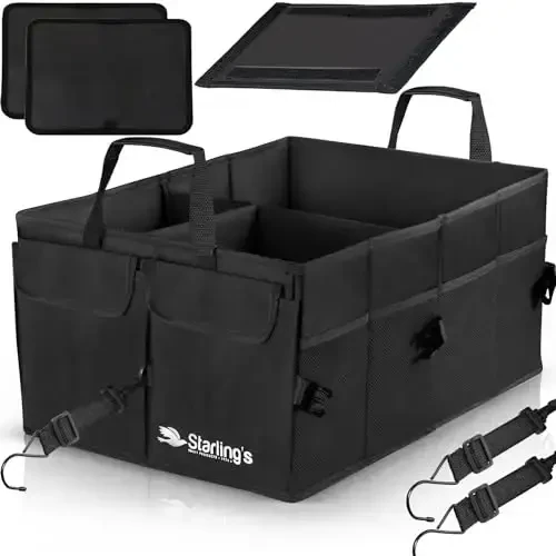 Car Trunk Organizer – Large Collapsible Storage Box with Adjustable Compartments – Heavy-Duty Cargo Organizer for SUV, Truck & Car – Non-Slip Waterproof Trunk Storage Bin for Groceries & Tools - MODAZONE