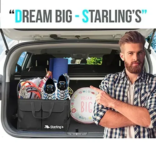 Car Trunk Organizer – Large Collapsible Storage Box with Adjustable Compartments – Heavy-Duty Cargo Organizer for SUV, Truck & Car – Non-Slip Waterproof Trunk Storage Bin for Groceries & Tools - 5