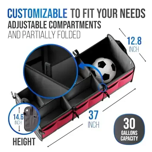 Car Trunk Organizer – Large Collapsible Storage Box with Adjustable Compartments – Heavy-Duty Cargo Organizer for SUV, Truck & Car – Non-Slip Waterproof Trunk Storage Bin for Groceries & Tools - XL - 5