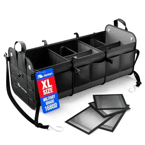 Car Trunk Organizer – Large Collapsible Storage Box with Adjustable Compartments – Heavy-Duty Cargo Organizer for SUV, Truck & Car – Non-Slip Waterproof Trunk Storage Bin for Groceries & Tools - XL 