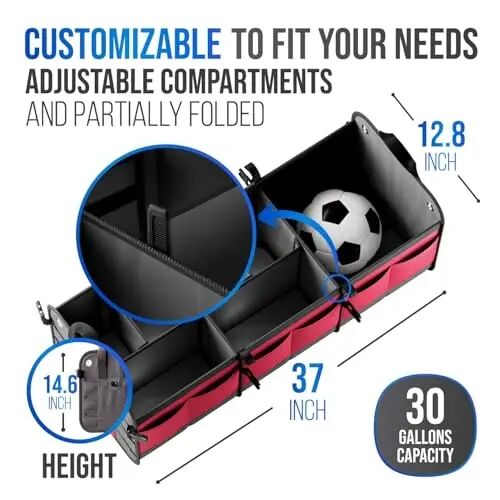 Car Trunk Organizer – Large Collapsible Storage Box with Adjustable Compartments – Heavy-Duty Cargo Organizer for SUV, Truck & Car – Non-Slip Waterproof Trunk Storage Bin for Groceries & Tools - XL - 5