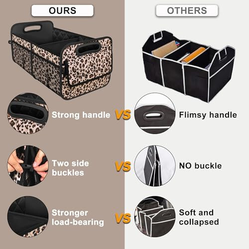 Car Trunk Organizer with 6 Big Pockets - 70L Waterproof Polyester Storage for SUVs, Minivans, Trucks - Car Accessory for Women and Men (Large, Leopard Print) - 2