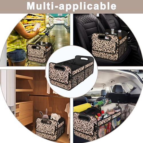 Car Trunk Organizer with 6 Big Pockets - 70L Waterproof Polyester Storage for SUVs, Minivans, Trucks - Car Accessory for Women and Men (Large, Leopard Print) - 6