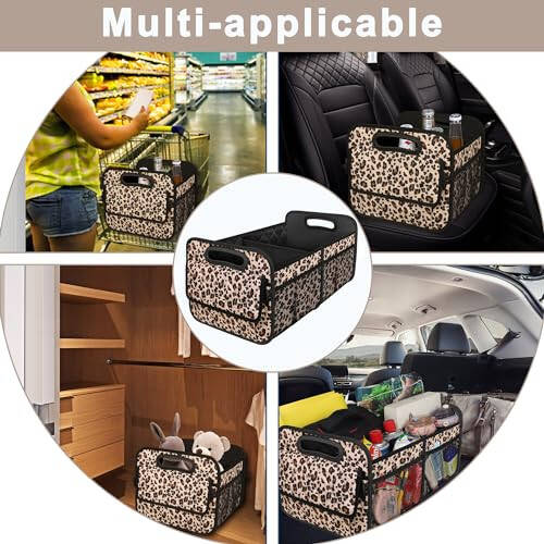 Car Trunk Organizer with 6 Big Pockets - 70L Waterproof Polyester Storage for SUVs, Minivans, Trucks - Car Accessory for Women and Men (Large, Leopard Print) - 6