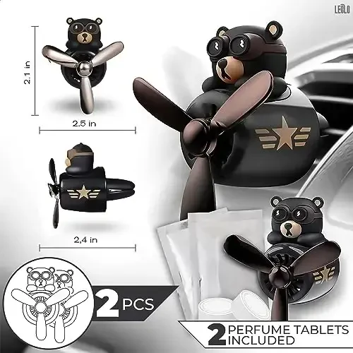 Car Vent Clip – Bear Pilot Propeller Car Decoration, Fun Rotating Design for Auto Interior, Easy to Install, 2.1”x2.5”x2.4” Compact Size, Cute Teddy Bear Gift Idea - 2