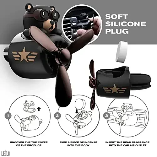Car Vent Clip – Bear Pilot Propeller Car Decoration, Fun Rotating Design for Auto Interior, Easy to Install, 2.1”x2.5”x2.4” Compact Size, Cute Teddy Bear Gift Idea - 4