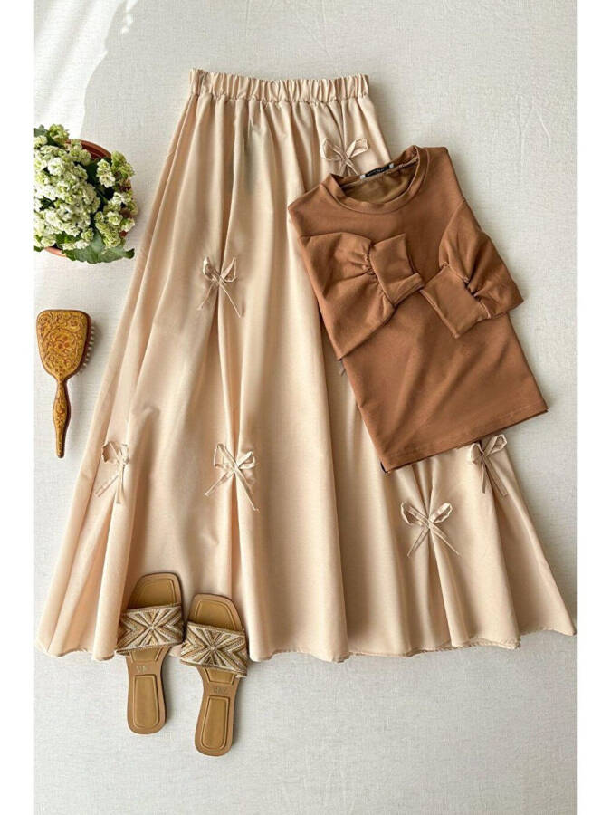 Caramel 2 Yarn Crop & Cream Bow Skirt Set - 1