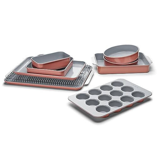 Caraway Nonstick Ceramic Bakeware Set (11 Pieces) - Baking Sheets, Assorted Baking Pans, Cooling Rack, & Storage - Aluminized Steel Body - Non Toxic, PTFE & PFOA Free - Perracotta - 8