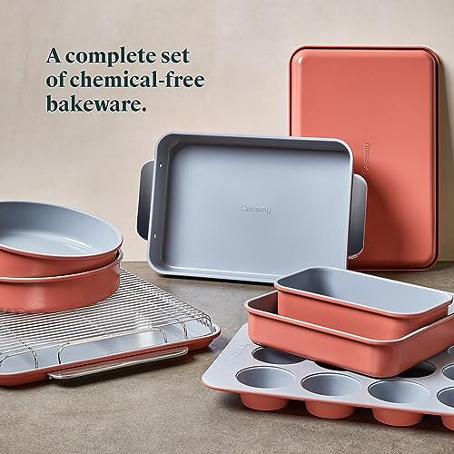 Caraway Nonstick Ceramic Bakeware Set (11 Pieces) - Baking Sheets, Assorted Baking Pans, Cooling Rack, & Storage - Aluminized Steel Body - Non Toxic, PTFE & PFOA Free - Perracotta - 9