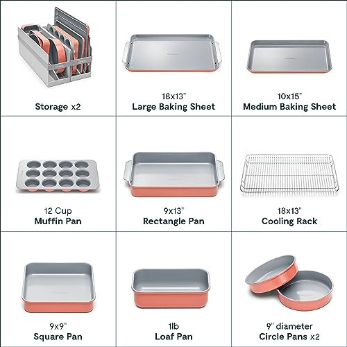 Caraway Nonstick Ceramic Bakeware Set (11 Pieces) - Baking Sheets, Assorted Baking Pans, Cooling Rack, & Storage - Aluminized Steel Body - Non Toxic, PTFE & PFOA Free - Perracotta - 10