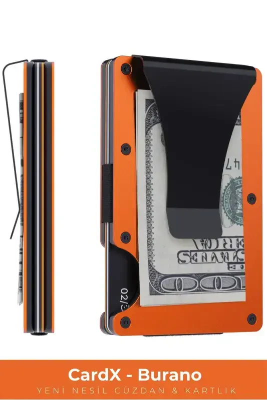 Cardx - Burano Clips - New Generation Minimalist Wallet & Metal Cardholder - Rfid Protection - Unisex (ORANGE)-Orange - 1