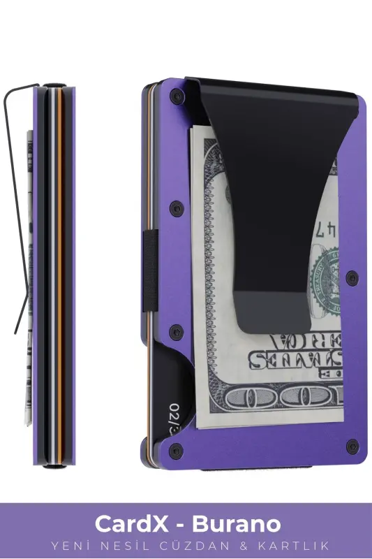 Cardx - Burano Clips - New Generation Minimalist Wallet & Metal Cardholder - Rfıd Protection - Unisex (PURPLE)-Purple - LOUISE MOTTO