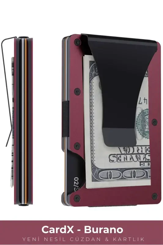 Cardx - Burano Clips - New Generation Minimalist Wallet & Metal Cardholder - Rfid Protection (WINE RED) - Wine Red - LOUISE MOTTO