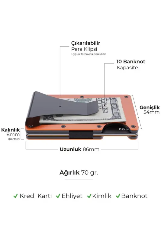 Cardx - Burano Clips - Новый минималистичный кошелек и металлический картхолдер - Rfıd защита - Унисекс (ОРАНЖЕВЫЙ)-Оранжевый - 4