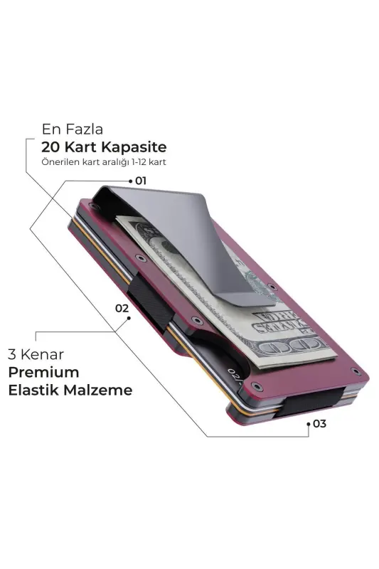 Cardx - Burano Clips - Новый минималистичный кошелек и металлический картхолдер - Rfıd защита (WINE RED)-винно-красный - 2