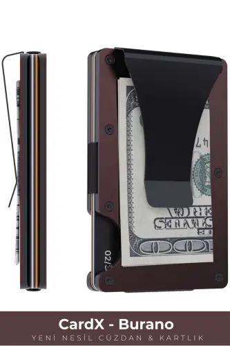 Cardx - Burano Clips - Yangi avlod minimalist hamyon & Metall kartdon - Rfid himoya (QAHVA)-Jigarrang 