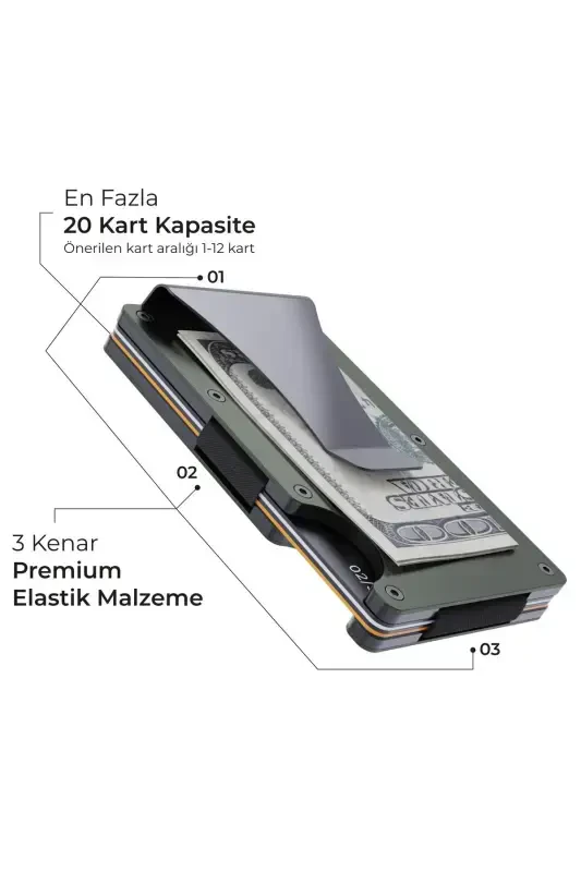 Cardx - Burano Clips - Yangi avlod minimalist hamyon & Metall kartdon - Rfid himoya - Uniseks (XAKI)-Harbiy yashil - 2