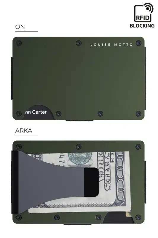 Cardx - Burano Clips - Yangi avlod minimalist hamyon & Metall kartdon - Rfid himoya - Uniseks (XAKI)-Harbiy yashil - 3