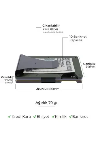 Cardx - Burano Clips - Yangi avlod minimalist hamyon & Metall kartdon - Rfid himoya - Uniseks (XAKI)-Harbiy yashil - 4