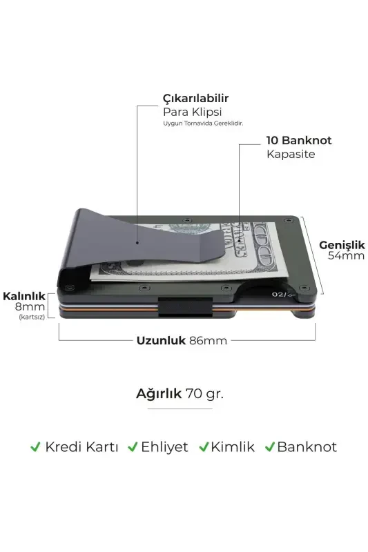 Cardx - Burano Clips - Yangi avlod minimalist hamyon & Metall kartdon - Rfid himoya - Uniseks (XAKI)-Harbiy yashil - 4