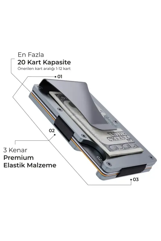 Cardx - Burano Clips - Yangi avlod minimalist hamyon & Metall kartdon - Rfid himoya Unisex (GRİ)-Kulrang - 2