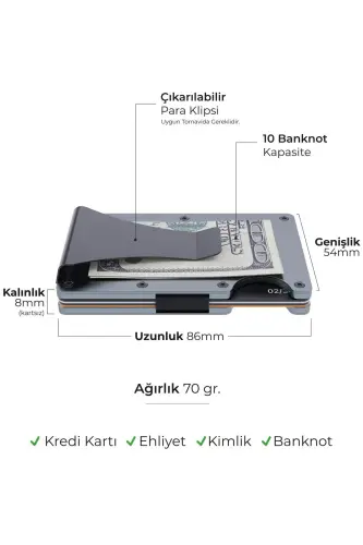 Cardx - Burano Clips - Yangi avlod minimalist hamyon & Metall kartdon - Rfid himoya Unisex (GRİ)-Kulrang - 4