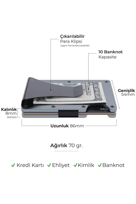 Cardx - Burano Clips - Yangi avlod minimalist hamyon & Metall kartdon - Rfid himoya Unisex (GRİ)-Kulrang - 4