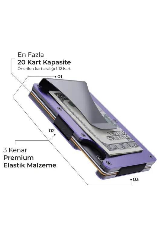 Cardx - Burano Clips - Yangi avlod minimalist hamyon va metall kartdon - Rfid himoya - Uniseks (MOR) - Binafsha - 2