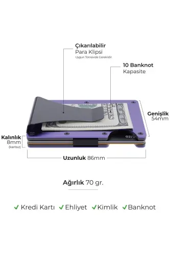 Cardx - Burano Clips - Yangi avlod minimalist hamyon va metall kartdon - Rfid himoya - Uniseks (MOR) - Binafsha - 4