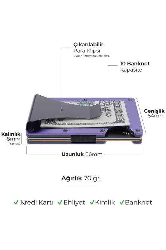 Cardx - Burano Clips - Yangi avlod minimalist hamyon va metall kartdon - Rfid himoya - Uniseks (MOR) - Binafsha - 4